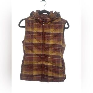 Patagonia Nano Puff Hooded Vest Ember Glow Plaid - Women’s S